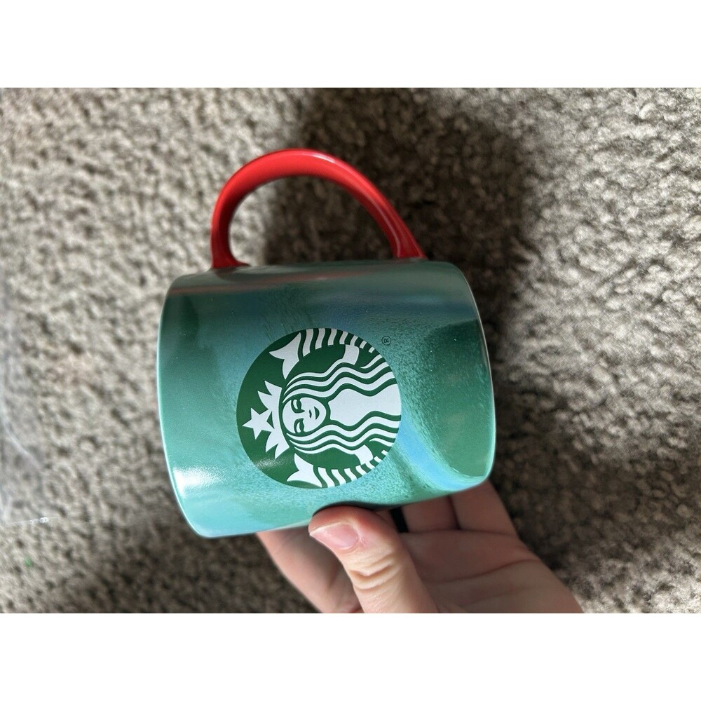 Starbucks 2024 Holiday Green Blue Marbled Coffee Cup Mug 11 Oz - Picture 2 of 5